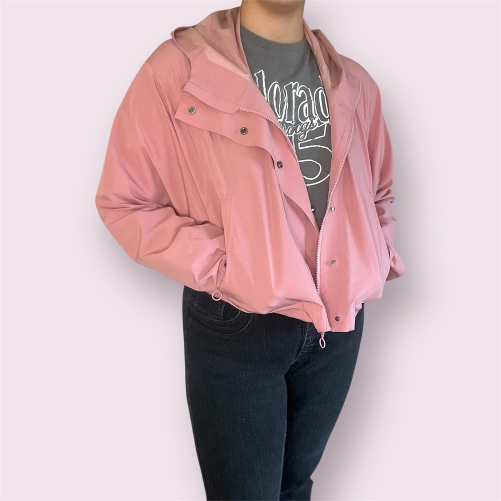 Fabletics Pink Hooded Bomber Jacket